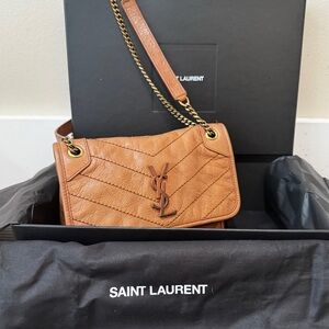 Saint Laurent YSL Baby Niki vintage camel w/SAKS & YSL receipt dust bag box $3K